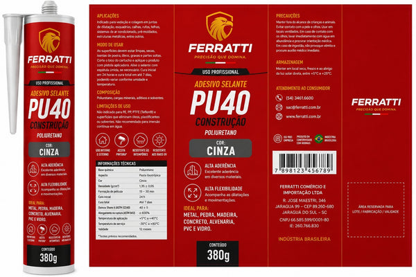 Adesivo Selante Ferratti PU40 Cinza 380g – Construção