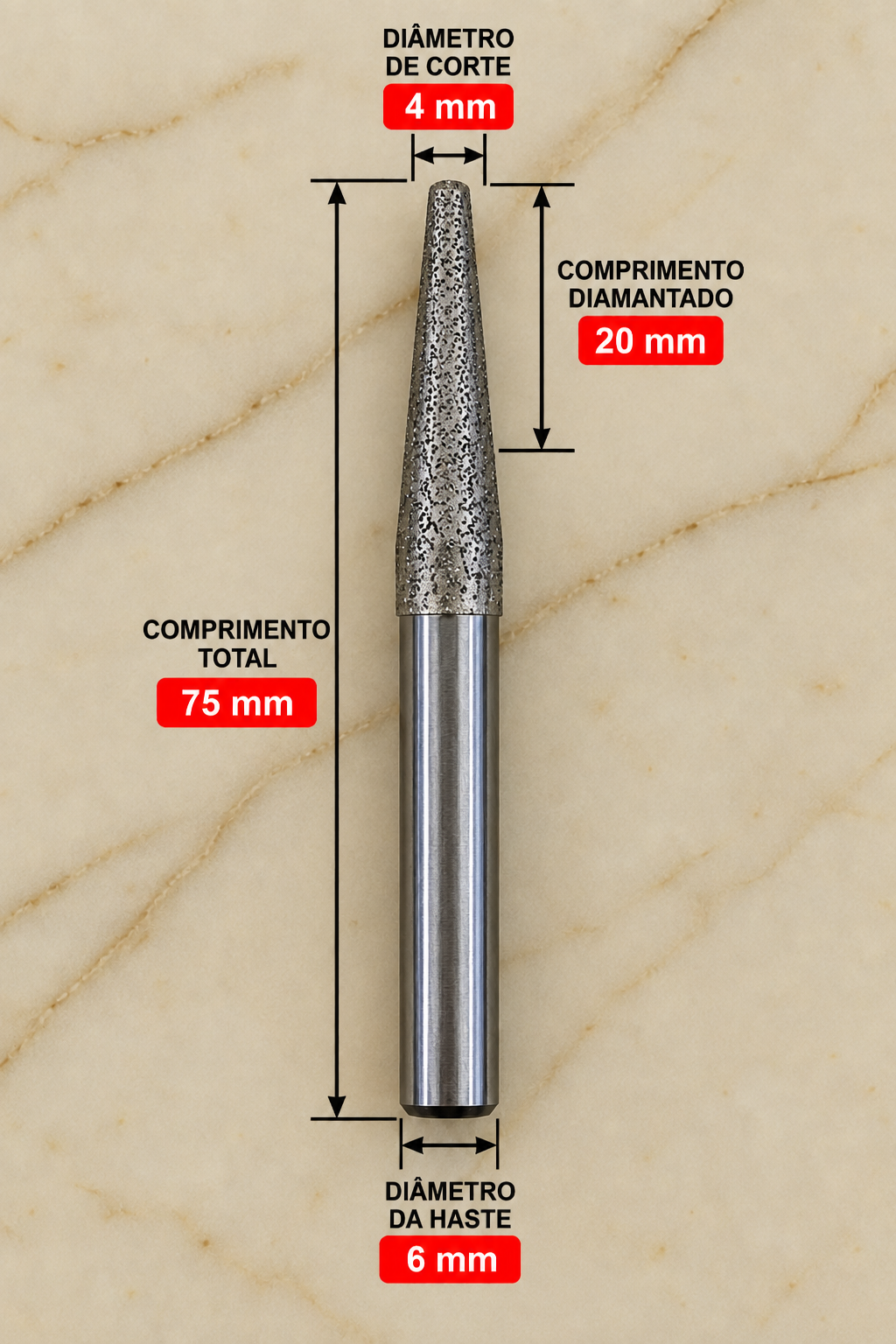 Fresa Diamantada Cônica para Escritas CNC | Desbaste e Acabamento – Ferratti