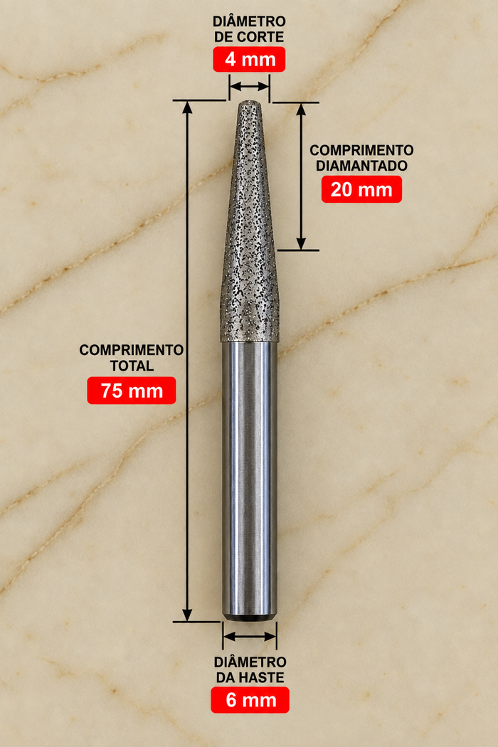 Fresa Diamantada Cônica para Escritas CNC | Desbaste e Acabamento – Ferratti