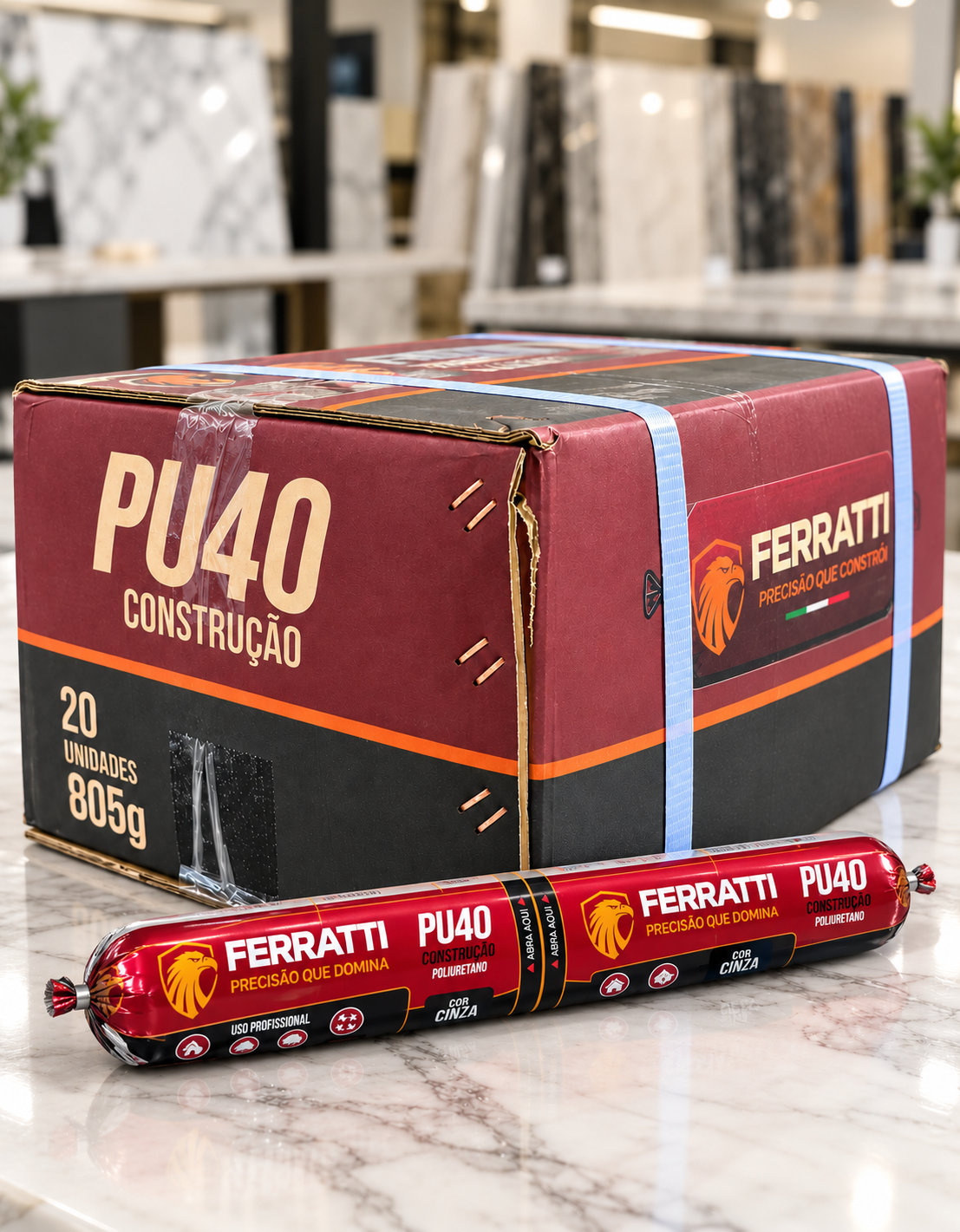 Kit 20 un Adesivo Selante Cola Cuba FERRATTI PU40 Cinza 800g Sachê  – Construção
