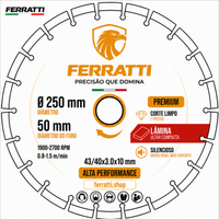 Disco de Corte Diamantado Lâmina Ultra Compacta D250mm - PREMIUM FERRATTI