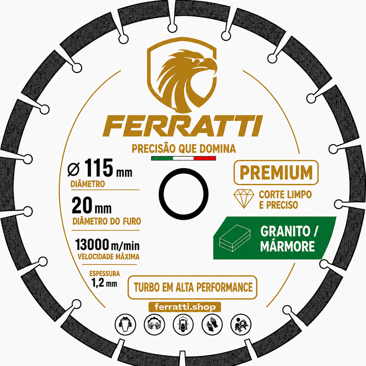 Disco de Corte Turbo Diamantado 115mm - PREMIUM FERRATTI