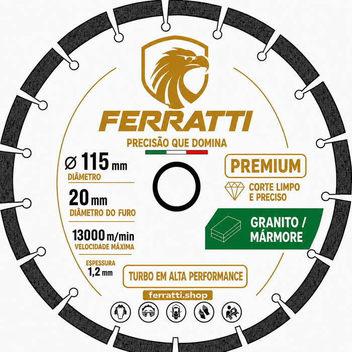 Disco de Corte Turbo Diamantado 115mm - PREMIUM FERRATTI