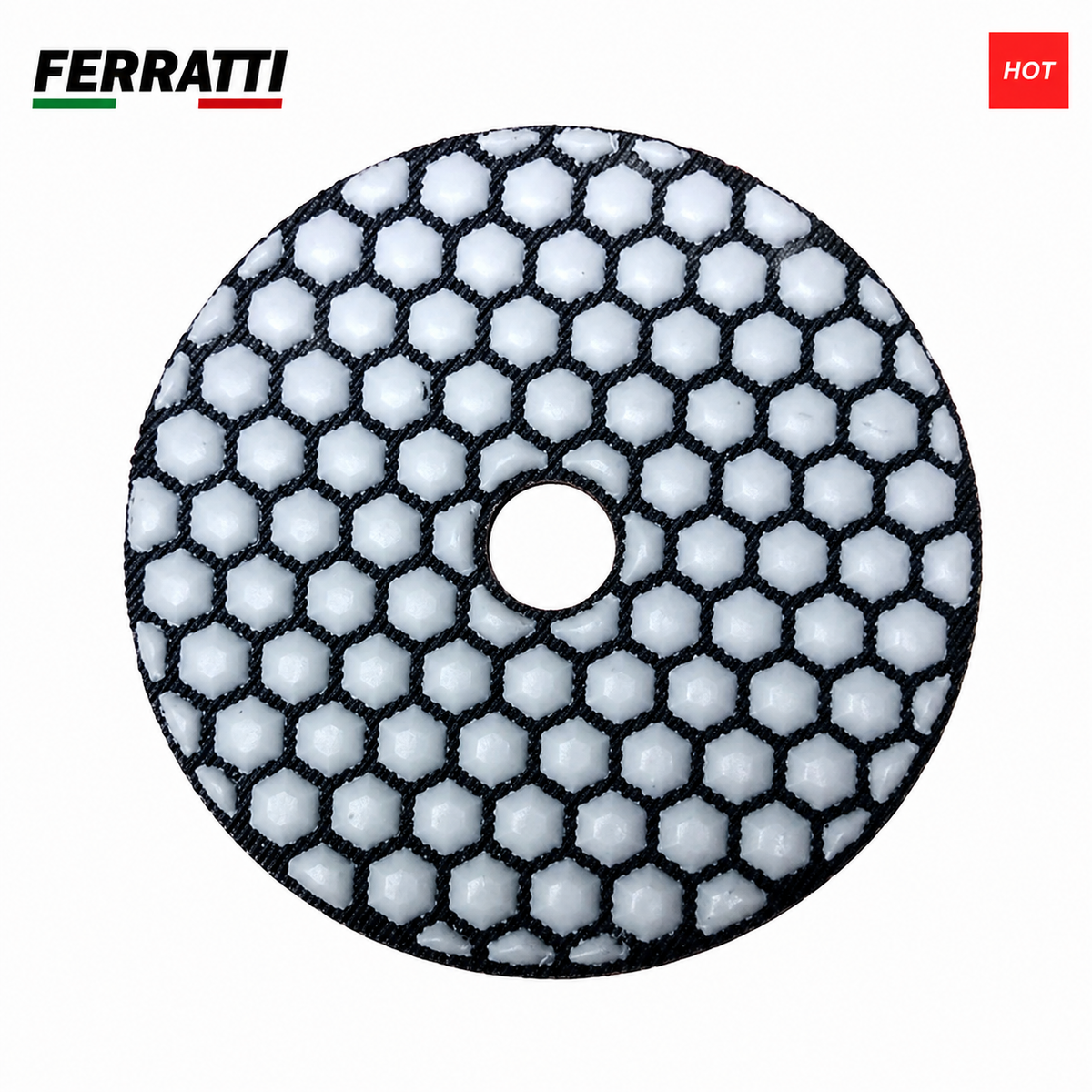 KIT Discos de Polimentos Hexagonais a Seco para Bancadas de Mármore, Granito / Polimento manual e Esmerilhadeira Portátil - FERRATTI