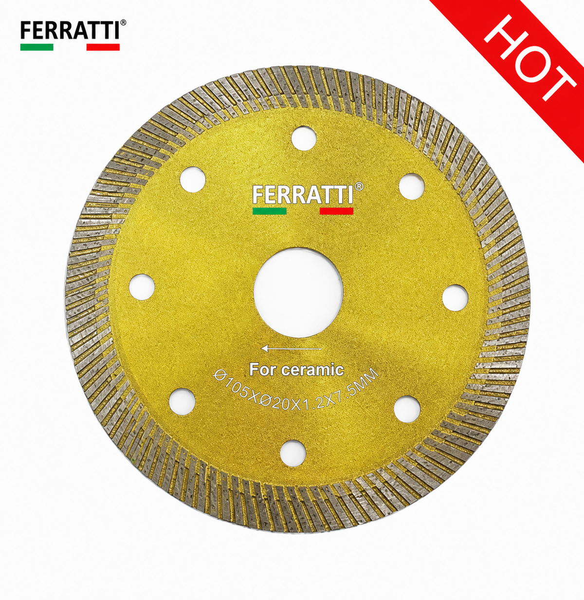Disco Diamantado Corte Turbo Contínuo Concreto Cerâmica 105mm Seco e Úmido PREMIUM FERRATTI