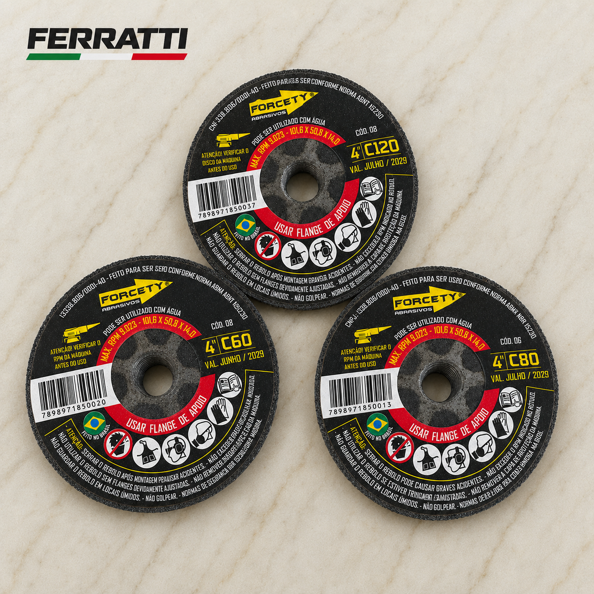 Kit 3 Rebolos Copo Carbeto de Silício 4" Grãos 60, 80 e 120 para Granito e Mármore