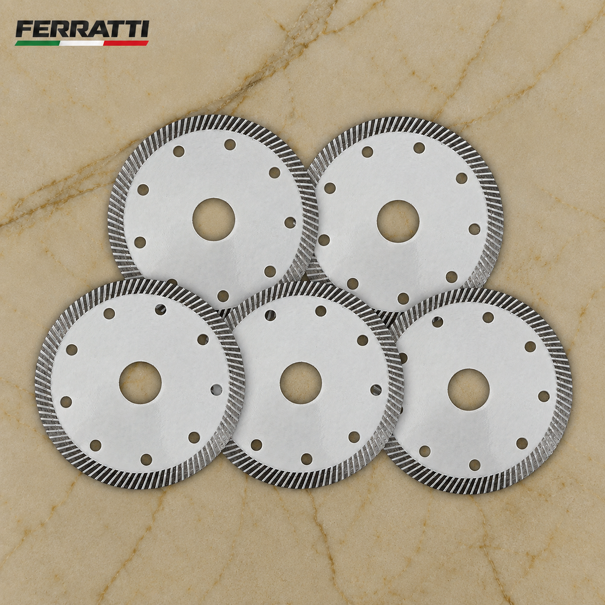 Kit 5 Discos Diamantados Turbo Contínuo 110mm para Porcelanato, Dekton e Mármore | Ferratti