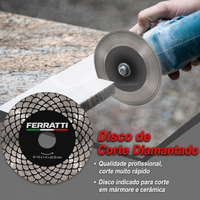 Disco Diamantado de corte para esmerilhadeira angular ideal para azulejos de cerâmica, mármore e granito PREMIUM FERRATTI