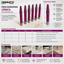 Fresa Diamantada Cônica para CNC | Escultura e Desbaste – FERRATTI