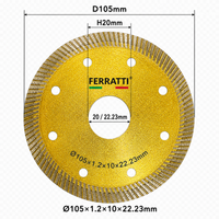 Disco Diamantado Corte Turbo Contínuo Concreto Cerâmica 105mm Seco e Úmido PREMIUM FERRATTI