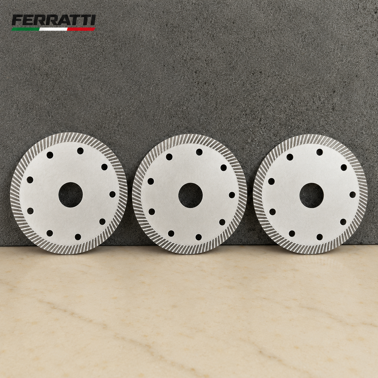 Kit 3 Discos Diamantados Turbo Contínuo 110mm para Porcelanato, Dekton e Mármore | Ferratti