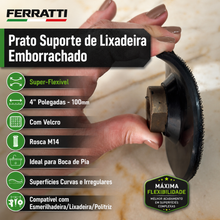 Prato Emborrachado Pequeno 100mm 4" / Borracha Super Flexível para Lixadeira Rosca M14 - FERRATTI