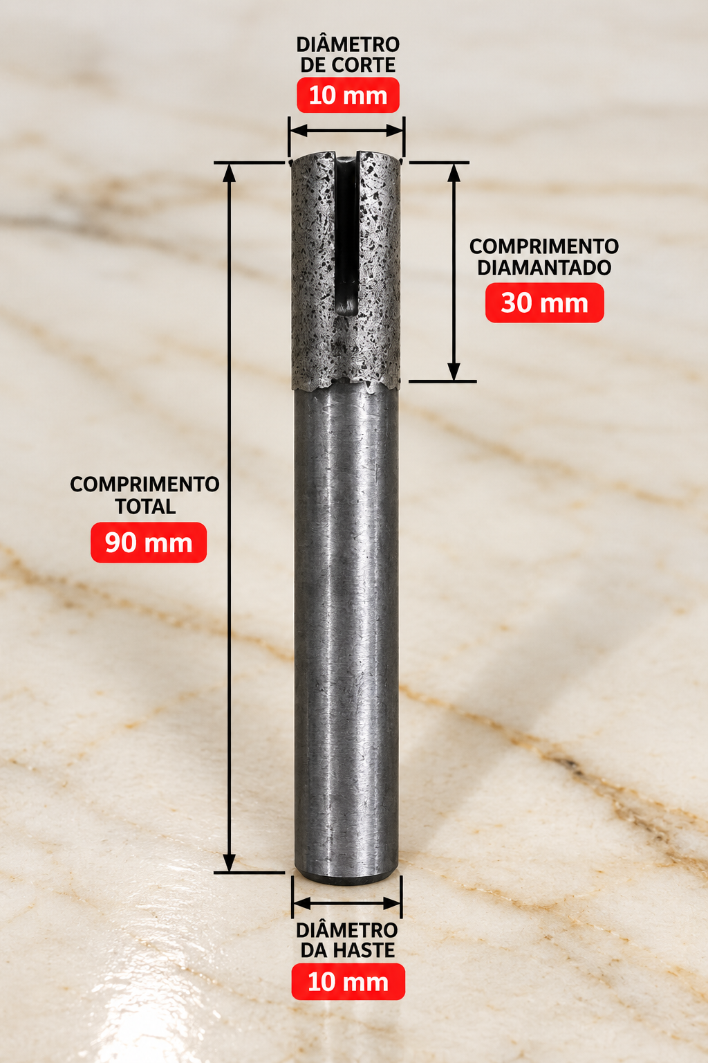 Fresa Diamantada Cilíndrica com Rasgo para Auxiliar na Refrigeração CNC - FERRATTI