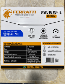 Disco de Corte Diamantado Silencioso QUARTZITO 350mm- PREMIUM FERRATTI