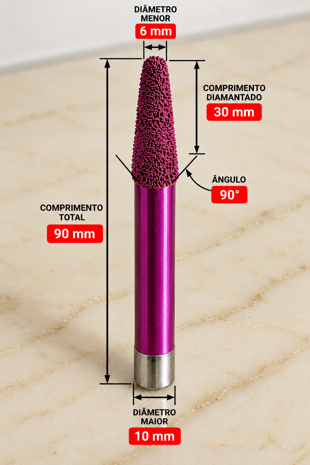 Fresa Diamantada Cônica para CNC | Escultura e Desbaste – FERRATTI