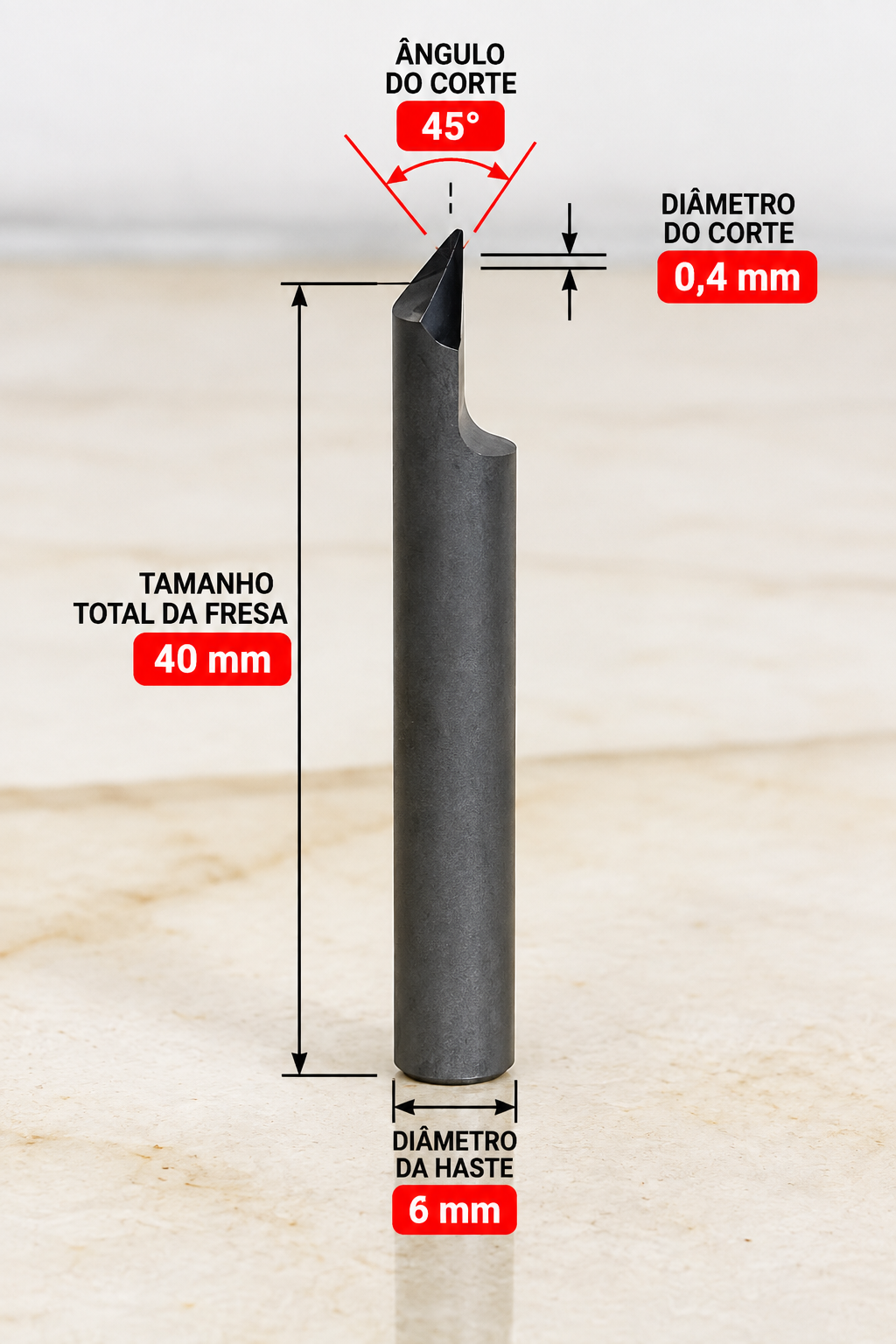 Fresa PCD Tipo V 45° para CNC | Gravação e Detalhes – Ferratti