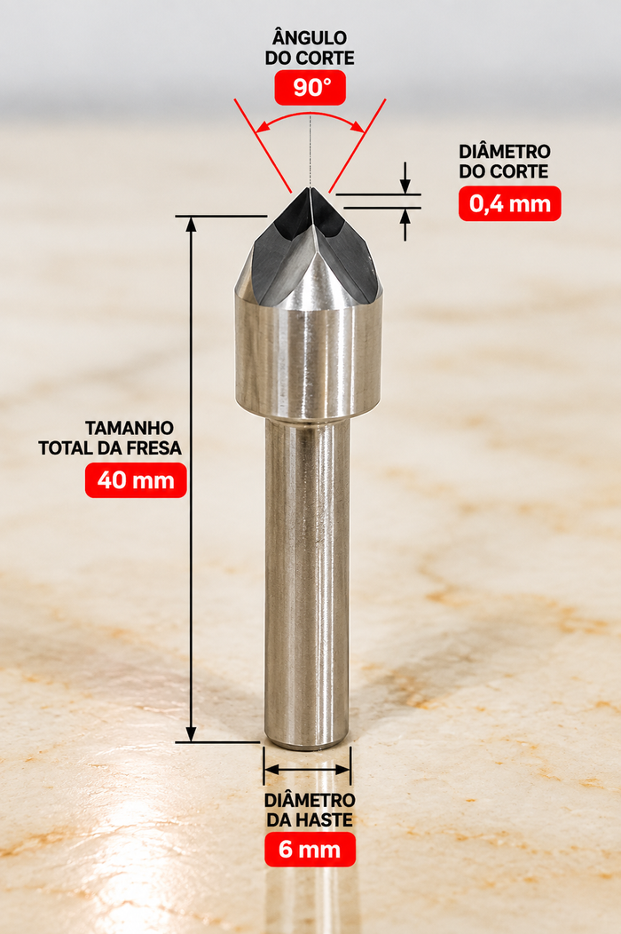 Fresa PCD Tipo V  6 × 40 × 0,4 mm 90° para CNC | Ferratti