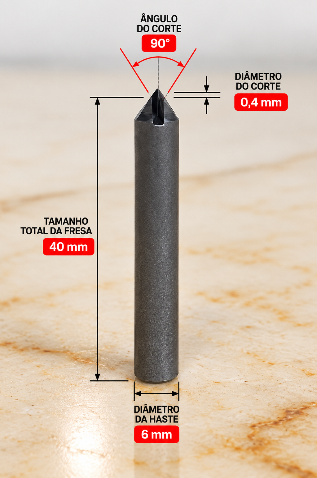 Fresa PCD Tipo V 90° para CNC | Gravação e Chanframento – Ferratti