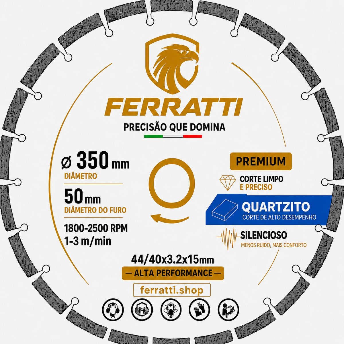 Disco de Corte Diamantado QUARTZITO 350mm- PREMIUM FERRATTI