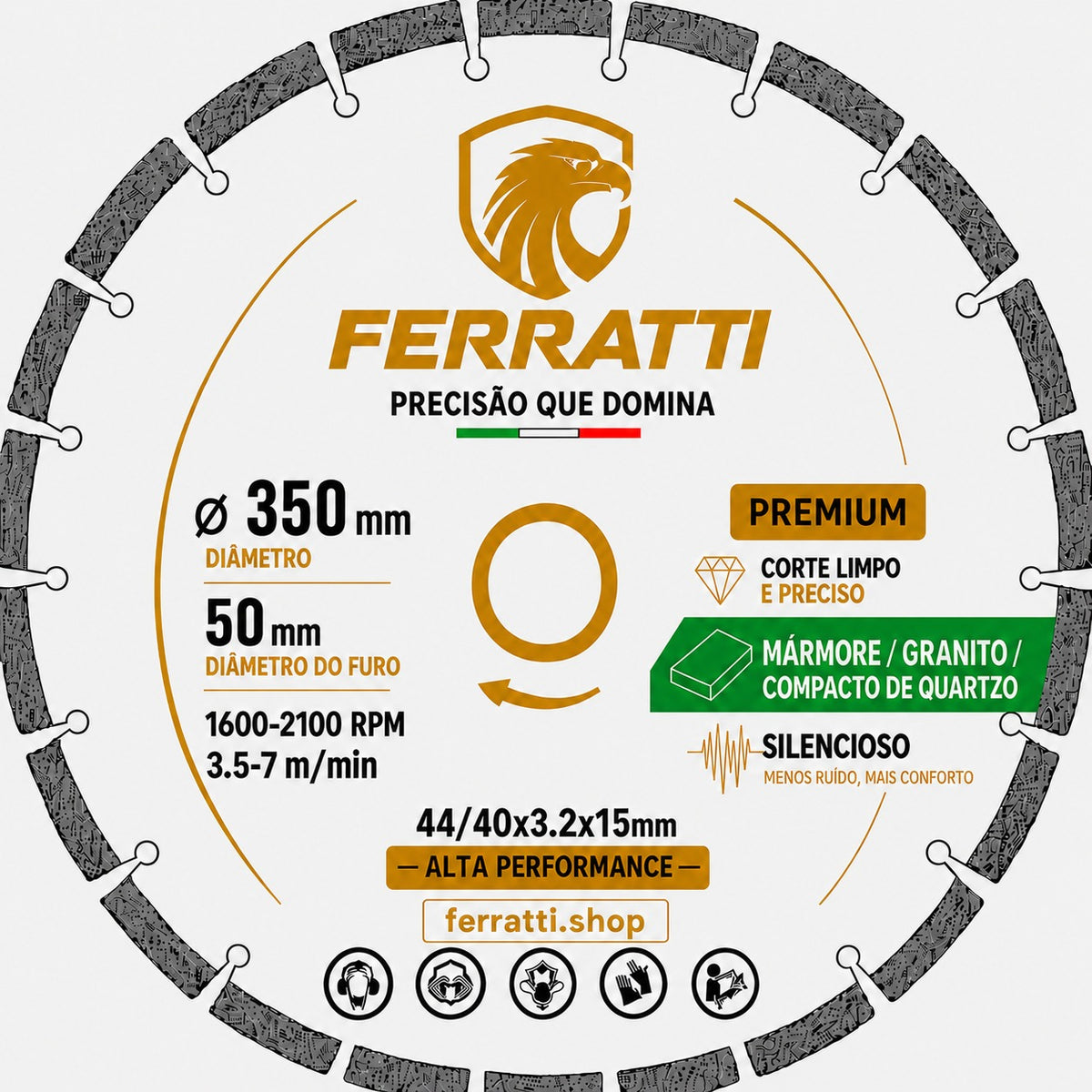 Disco de Corte Diamantado 350mm MARMORE / GRANITO - PREMIUM FERRATTI