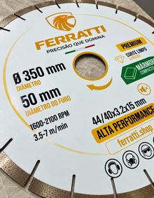 Disco de Corte Diamantado Silencioso 350mm MARMORE / GRANITO - PREMIUM FERRATTI