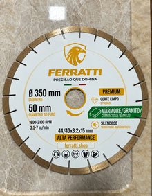 Disco de Corte Diamantado Silencioso 350mm MARMORE / GRANITO - PREMIUM FERRATTI