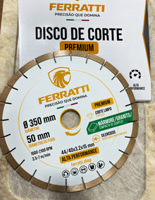 Disco de Corte Diamantado Silencioso 350mm MARMORE / GRANITO - PREMIUM FERRATTI