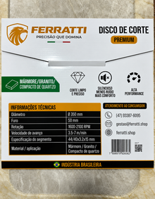 Disco de Corte Diamantado Silencioso 350mm MARMORE / GRANITO - PREMIUM FERRATTI