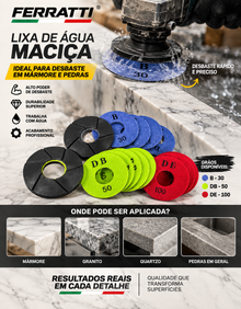 Kit 3 Lixas D’Água Diamantada para Desbaste de Pedras FERRATTI – Grãos 30, 50 e 100