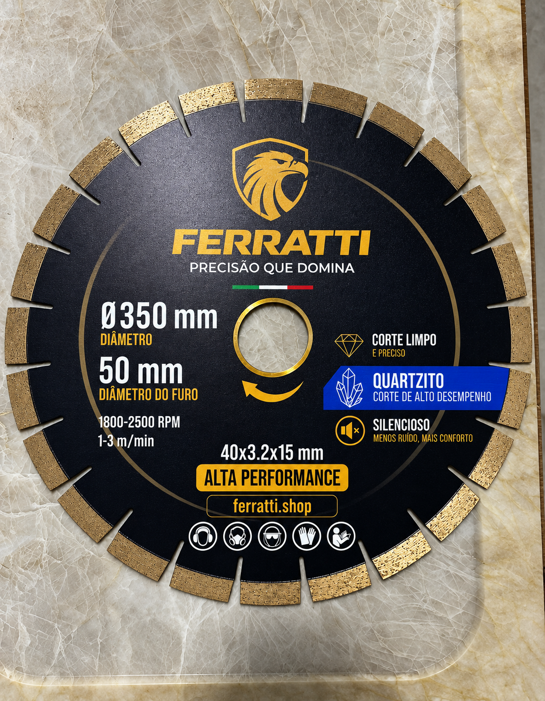 Disco de Corte Diamantado 350mm Silencioso QUARTZITO - FERRATTI