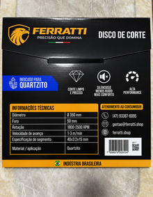 Disco de Corte Diamantado 350mm Silencioso QUARTZITO - FERRATTI